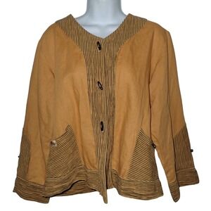 Striped Jacket Artsy Bohemian Style Button‎ Down Cover Up Top
